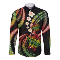 Hawaii Turtles Plumeria Long Sleeve Button Shirt Reggae Polynesian Pattern