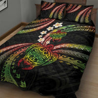 Hawaii Turtles Plumeria Quilt Bed Set Reggae Polynesian Pattern
