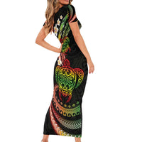 Hawaii Turtles Plumeria Short Sleeve Bodycon Dress Reggae Polynesian Pattern LT01 - Polynesian Pride