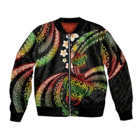 Hawaii Turtles Plumeria Sleeve Zip Bomber Jacket Reggae Polynesian Pattern