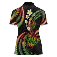 Hawaii Turtles Plumeria Women Polo Shirt Reggae Polynesian Pattern