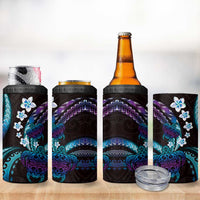 Hawaii Turtles Plumeria 4 in 1 Can Cooler Tumbler Amethyst Gradient Polynesian Pattern
