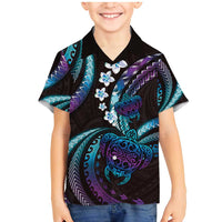 Hawaii Turtles Plumeria Family Matching Mermaid Dress and Hawaiian Shirt Amethyst Gradient Polynesian Pattern