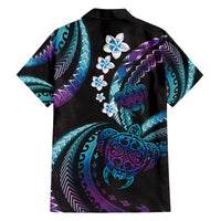 Hawaii Turtles Plumeria Family Matching Off The Shoulder Long Sleeve Dress and Hawaiian Shirt Amethyst Gradient Polynesian Pattern