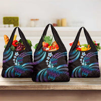 Hawaii Turtles Plumeria Grocery Bag Amethyst Gradient Polynesian Pattern