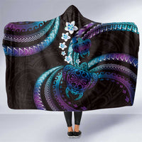 Hawaii Turtles Plumeria Hooded Blanket Amethyst Gradient Polynesian Pattern