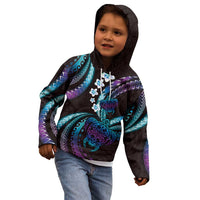 Hawaii Turtles Plumeria Kid Hoodie Amethyst Gradient Polynesian Pattern