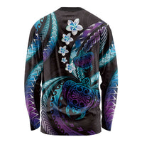 Hawaii Turtles Plumeria Long Sleeve Shirt Amethyst Gradient Polynesian Pattern