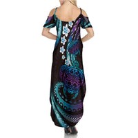 Hawaii Turtles Plumeria Summer Maxi Dress Amethyst Gradient Polynesian Pattern