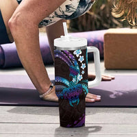 Hawaii Turtles Plumeria Tumbler With Handle Amethyst Gradient Polynesian Pattern