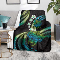 Hawaii Turtles Plumeria Blanket Chartreuse Cyan Polynesian Pattern