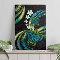 Hawaii Turtles Plumeria Canvas Wall Art Chartreuse Cyan Polynesian Pattern