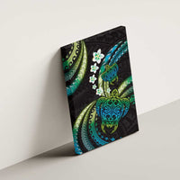 Hawaii Turtles Plumeria Canvas Wall Art Chartreuse Cyan Polynesian Pattern