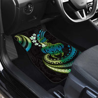 Hawaii Turtles Plumeria Car Mats Chartreuse Cyan Polynesian Pattern
