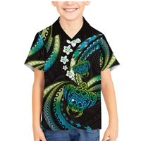Hawaii Turtles Plumeria Family Matching Mermaid Dress and Hawaiian Shirt Chartreuse Cyan Polynesian Pattern
