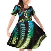 Hawaii Turtles Plumeria Family Matching Off Shoulder Short Dress and Hawaiian Shirt Chartreuse Cyan Polynesian Pattern