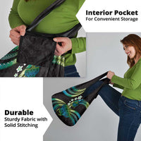 Hawaii Turtles Plumeria Grocery Bag Chartreuse Cyan Polynesian Pattern