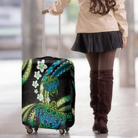 Hawaii Turtles Plumeria Luggage Cover Chartreuse Cyan Polynesian Pattern