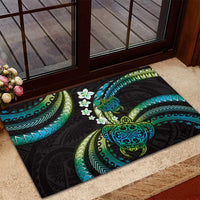 Hawaii Turtles Plumeria Rubber Doormat Chartreuse Cyan Polynesian Pattern