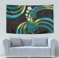 Hawaii Turtles Plumeria Tapestry Chartreuse Cyan Polynesian Pattern