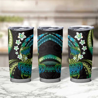 Hawaii Turtles Plumeria Tumbler Cup Chartreuse Cyan Polynesian Pattern LT01 - Polynesian Pride