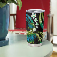 Hawaii Turtles Plumeria Tumbler Cup Chartreuse Cyan Polynesian Pattern LT01 - Polynesian Pride