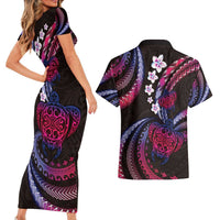 Hawaii Turtles Plumeria Couples Matching Short Sleeve Bodycon Dress and Hawaiian Shirt Sweet Gradient Polynesian Pattern