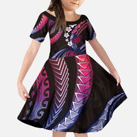 Hawaii Turtles Plumeria Family Matching Long Sleeve Bodycon Dress and Hawaiian Shirt Sweet Gradient Polynesian Pattern LT01 Daughter's Dress Pink - Polynesian Pride