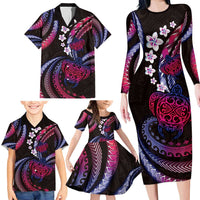 Hawaii Turtles Plumeria Family Matching Long Sleeve Bodycon Dress and Hawaiian Shirt Sweet Gradient Polynesian Pattern LT01 - Polynesian Pride
