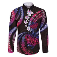 Hawaii Turtles Plumeria Family Matching Long Sleeve Bodycon Dress and Hawaiian Shirt Sweet Gradient Polynesian Pattern LT01 Dad's Shirt - Long Sleeve Pink - Polynesian Pride