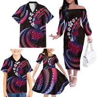 Hawaii Turtles Plumeria Family Matching Off The Shoulder Long Sleeve Dress and Hawaiian Shirt Sweet Gradient Polynesian Pattern LT01 - Polynesian Pride