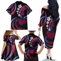 Hawaii Turtles Plumeria Family Matching Off The Shoulder Long Sleeve Dress and Hawaiian Shirt Sweet Gradient Polynesian Pattern LT01 - Polynesian Pride