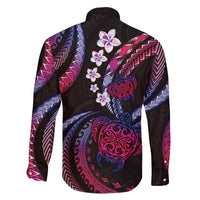 Hawaii Turtles Plumeria Family Matching Off The Shoulder Long Sleeve Dress and Hawaiian Shirt Sweet Gradient Polynesian Pattern LT01 - Polynesian Pride