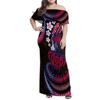 Hawaii Turtles Plumeria Family Matching Off Shoulder Maxi Dress and Hawaiian Shirt Sweet Gradient Polynesian Pattern LT01 Mom's Dress Pink - Polynesian Pride