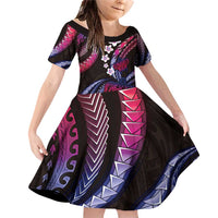 Hawaii Turtles Plumeria Family Matching Off Shoulder Short Dress and Hawaiian Shirt Sweet Gradient Polynesian Pattern LT01 Daughter's Dress Pink - Polynesian Pride