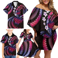 Hawaii Turtles Plumeria Family Matching Off Shoulder Short Dress and Hawaiian Shirt Sweet Gradient Polynesian Pattern LT01 - Polynesian Pride
