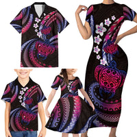 Hawaii Turtles Plumeria Family Matching Short Sleeve Bodycon Dress and Hawaiian Shirt Sweet Gradient Polynesian Pattern LT01 - Polynesian Pride