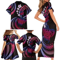 Hawaii Turtles Plumeria Family Matching Short Sleeve Bodycon Dress and Hawaiian Shirt Sweet Gradient Polynesian Pattern LT01 - Polynesian Pride