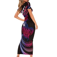 Hawaii Turtles Plumeria Family Matching Short Sleeve Bodycon Dress and Hawaiian Shirt Sweet Gradient Polynesian Pattern LT01 - Polynesian Pride