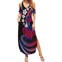 Hawaii Turtles Plumeria Family Matching Summer Maxi Dress and Hawaiian Shirt Sweet Gradient Polynesian Pattern LT01 Mom's Dress Pink - Polynesian Pride