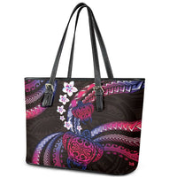 Hawaii Turtles Plumeria Leather Tote Bag Sweet Gradient Polynesian Pattern