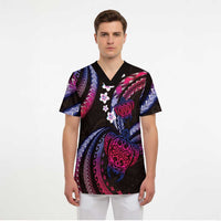 Hawaii Turtles Plumeria Scrub Top Sweet Gradient Polynesian Pattern - Polynesian Pride