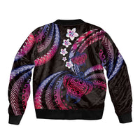 Hawaii Turtles Plumeria Sleeve Zip Bomber Jacket Sweet Gradient Polynesian Pattern
