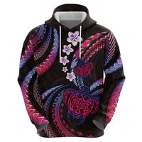 Hawaii Turtles Plumeria Zip Hoodie Sweet Gradient Polynesian Pattern