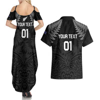 Custom New Zealand 2024 Rugby Couples Matching Summer Maxi Dress and Hawaiian Shirt Silver Fern Aotearoa Kiwi
