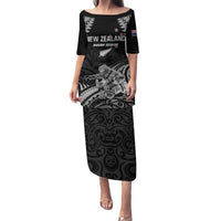 Custom New Zealand 2024 Rugby Family Matching Puletasi and Hawaiian Shirt Silver Fern Aotearoa Kiwi LT01 Mom's Dress Black - Polynesian Pride