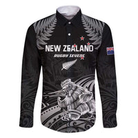 Custom New Zealand 2024 Rugby Family Matching Summer Maxi Dress and Hawaiian Shirt Silver Fern Aotearoa Kiwi LT01 Dad's Shirt - Long Sleeve Black - Polynesian Pride
