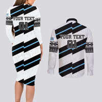 Custom Fiji 2024 Rugby Couples Matching Long Sleeve Bodycon Dress and Long Sleeve Button Shirt Fijian Tapa Pattern