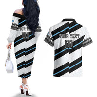 Custom Fiji 2024 Rugby Couples Matching Off The Shoulder Long Sleeve Dress and Hawaiian Shirt Fijian Tapa Pattern