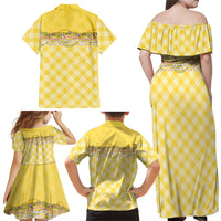 Hawaii Palaka Pikake Lokelani Plumeria Family Matching Off Shoulder Maxi Dress and Hawaiian Shirt Melemele Coquette Bow LT01 - Polynesian Pride